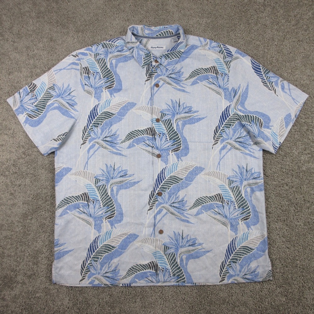 Tommy Bahama Shirt Mens 2XL Blue Floral Silk Island Zone Hawaiian Button Up